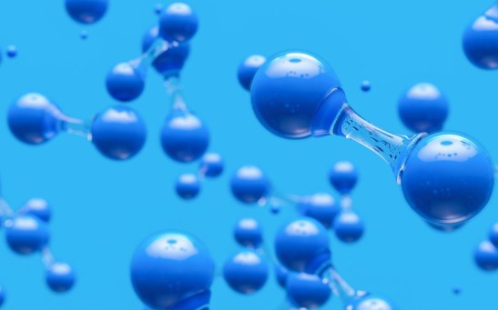Hydrogen Molecules Against Blue Background