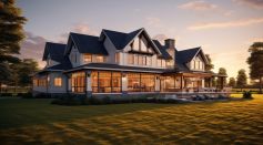 Modern farmhouse on meadow hill generative ai