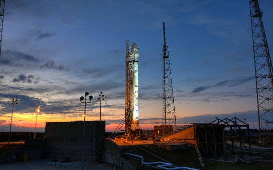 Space rocket installed on launch pad