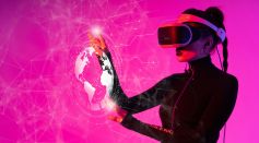 Woman Interacts with a VR Hologram