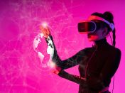 Woman Interacts with a VR Hologram