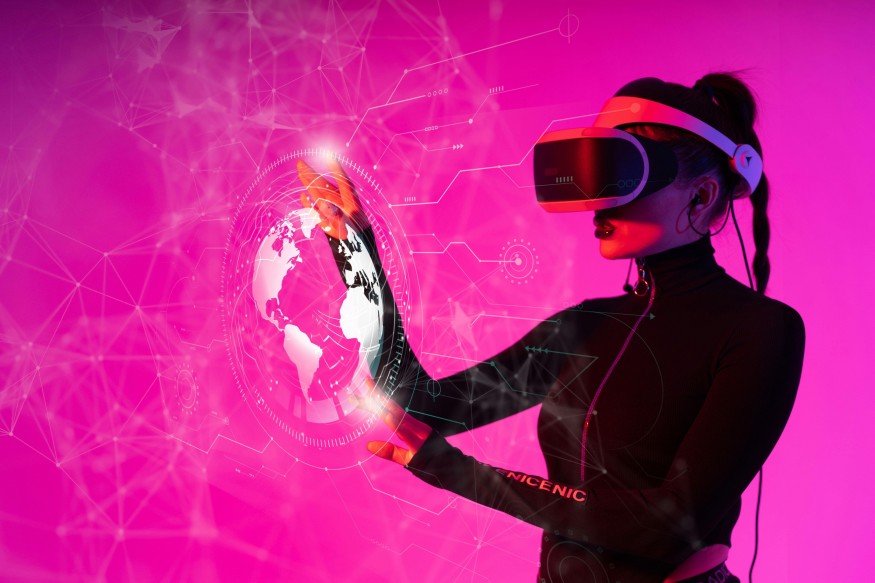 Woman Interacts with a VR Hologram
